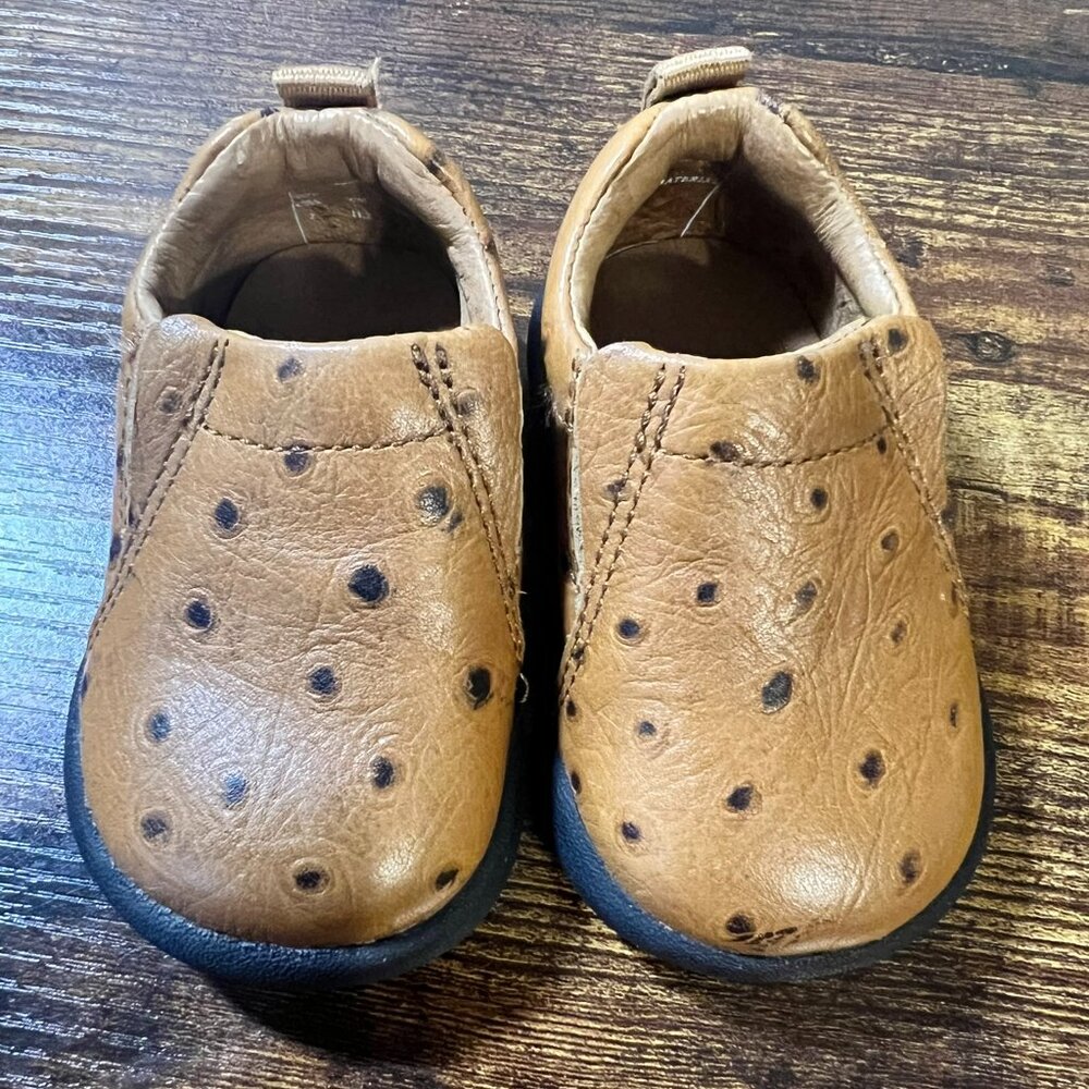 Roper Baby Slip-On Moc Shoes Size 2 – Brown Ostrich Print Soft Sole